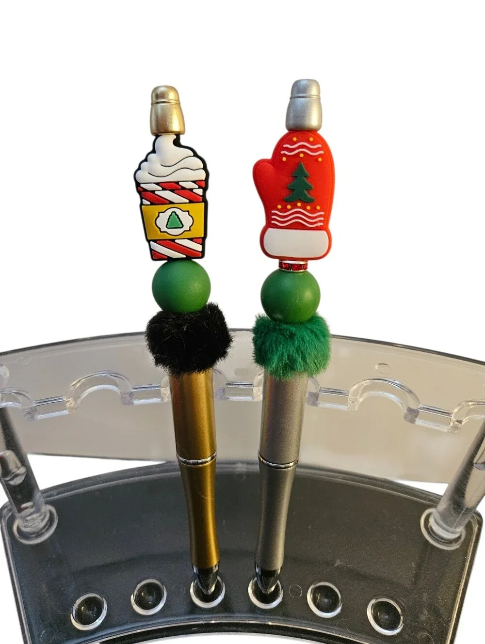 Holiday Coffee Cup & Mitten Decorative Pens in Green and Red